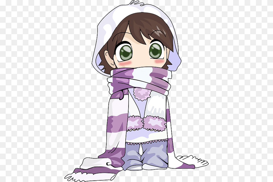 Girl Cute Cold Winter Anime Scarf Anime Cold, Book, Comics, Publication, Baby Png