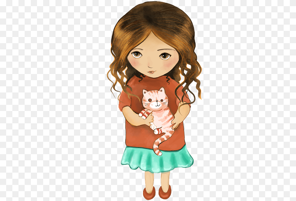 Girl Cute Girl Cat Little Girl Cute Child Cute Cartoon Pic For Dp, Female, Person, Publication, Comics Free Png Download
