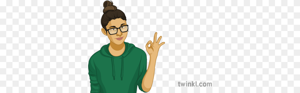 Girl Doing Ok Hand Sign General People Student Tennager Good Cartoon, Accessories, T-shirt, Portrait, Clothing Png Image