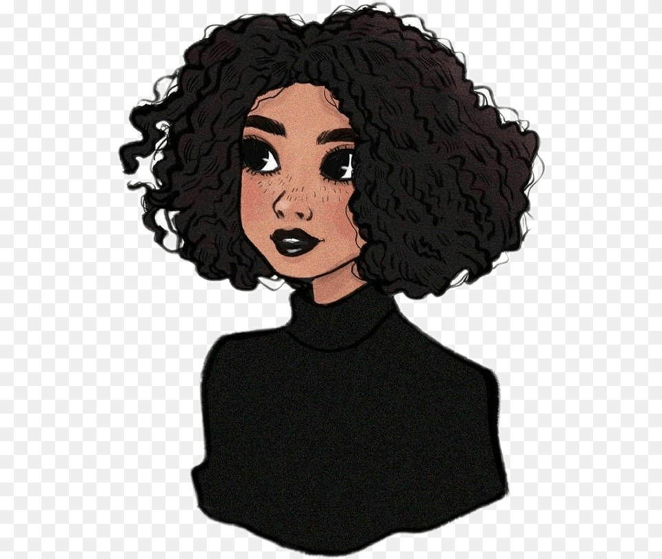 Girl Draw Black Curlyhair Curly Hair Girl Drawing, Adult, Female, Person, Woman Free Png