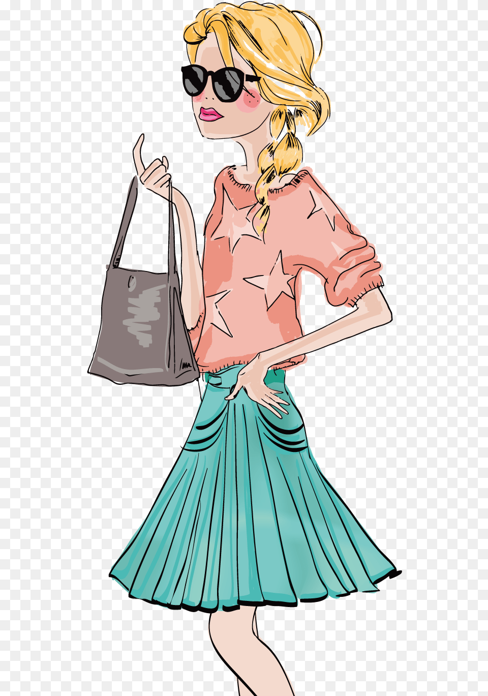Girl Drawing Fashion Illustration Rich Girl Cartoon, Accessories, Sunglasses, Person, Handbag Free Png Download