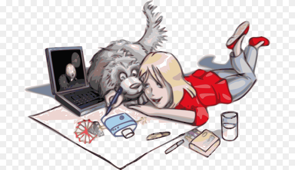 Girl Drawing With A Dog Girl Drawing A Dog, Book, Publication, Comics, Computer Free Png Download