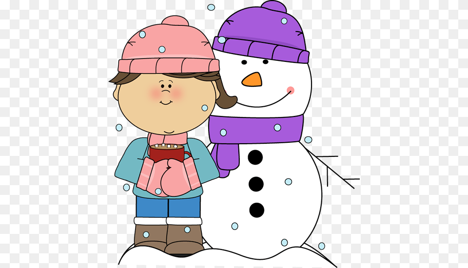Girl Drinking Cocoa With Snowman Clip Art, Nature, Outdoors, Winter, Snow Png Image