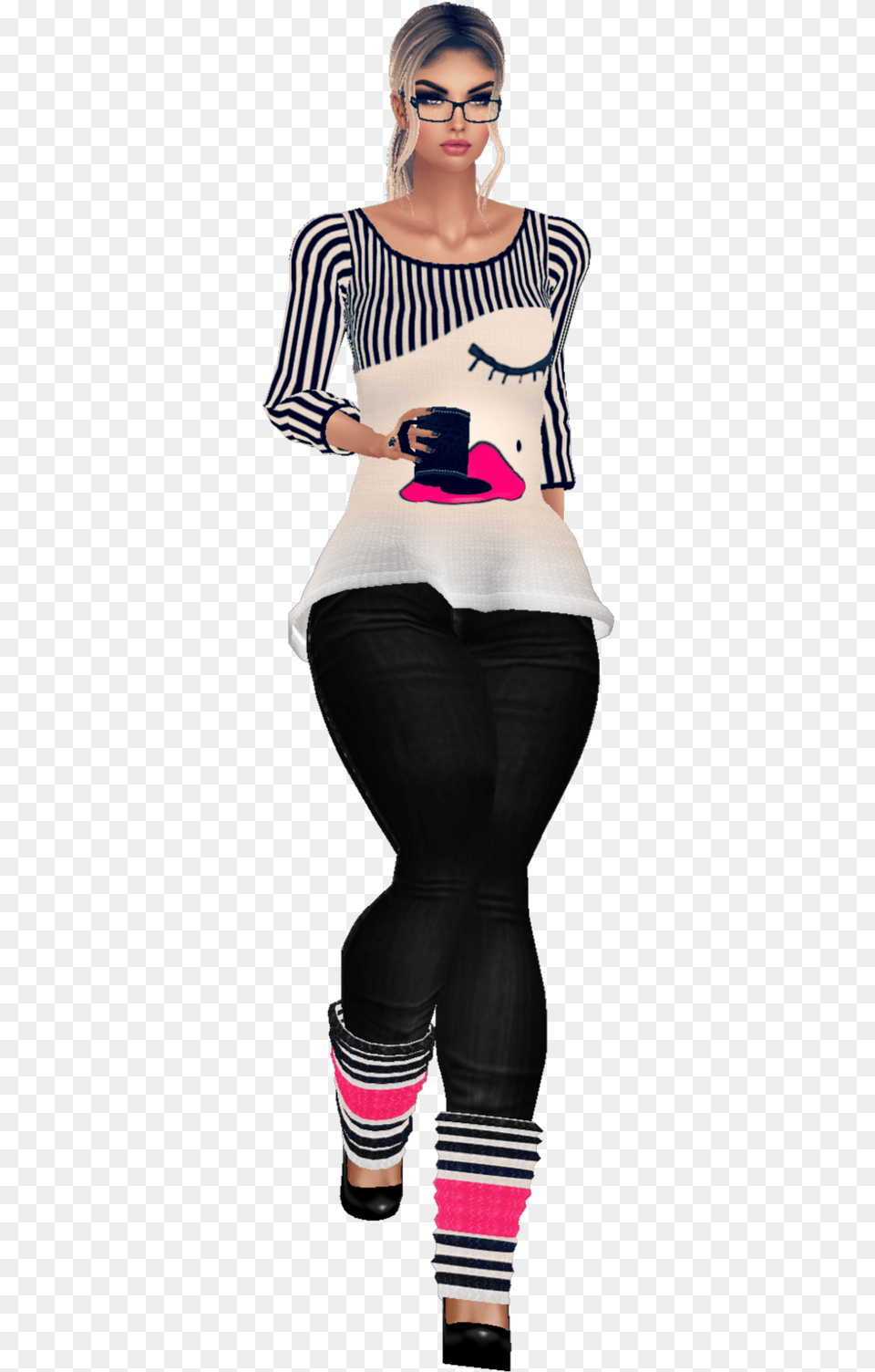 Girl Drinking Coffee Standing Tights, Clothing, Long Sleeve, Sleeve, Blouse Free Transparent Png