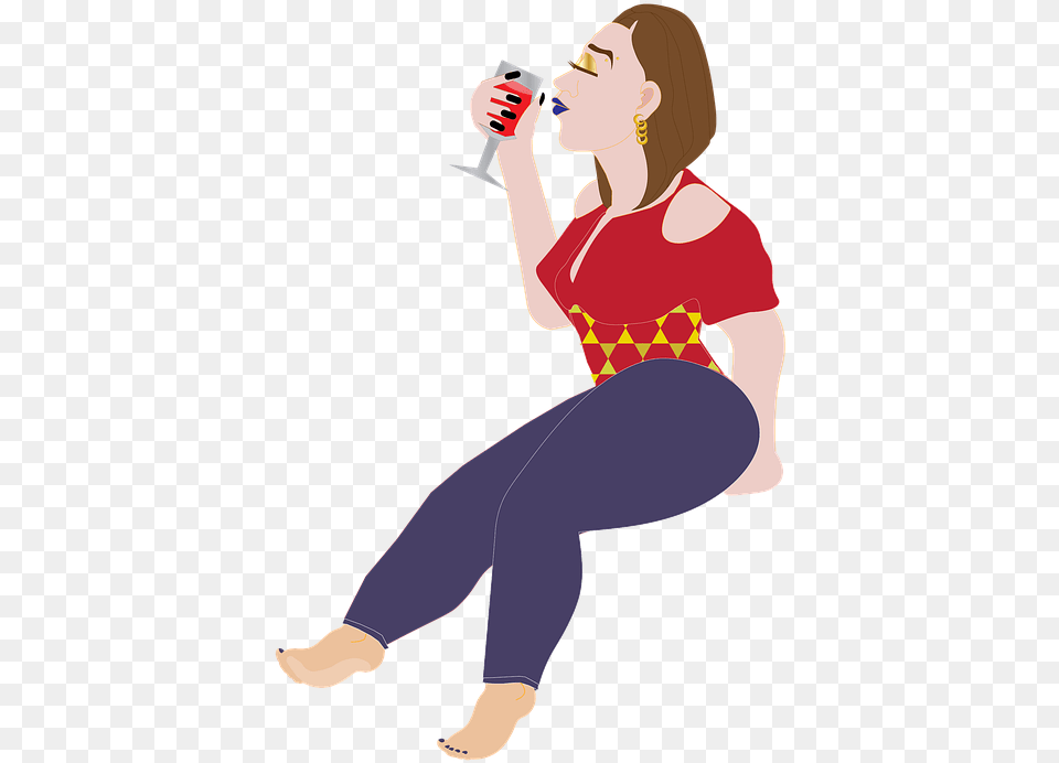 Girl Drinking Wine Clipart Drinking Wine Woman Clip Art Illustration, Clothing, Pants, Adult, Person Free Png