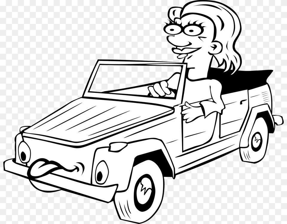 Girl Driving Car Cartoon Outline Clip Art Car Cartoon, Vehicle, Truck, Transportation, Pickup Truck Free Png Download