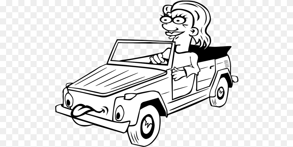Girl Driving Car Cartoon Outline Icons Drive Black And White Clip Art, Vehicle, Truck, Transportation, Pickup Truck Free Png Download