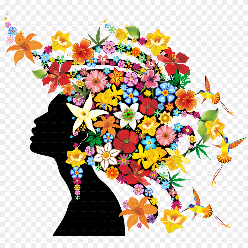 Girl Exotic Portrait With Flowers On Hair Hair With Flowers Cartoon Png Image