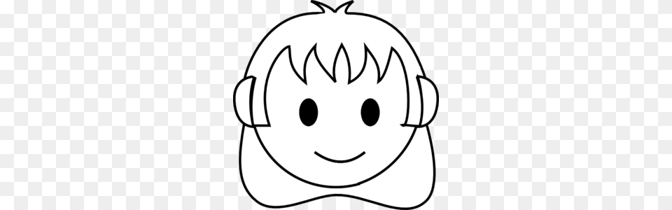 Girl Face Happy Bw Clip Art, Stencil, Clothing, Hardhat, Helmet Free Transparent Png