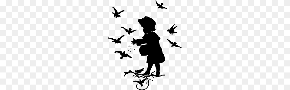 Girl Feeding Birds Clip Art, Silhouette, Stencil, Baby, Person Free Png