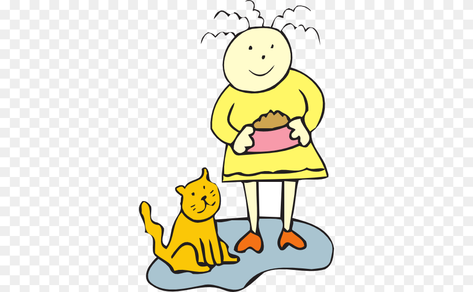 Girl Feeding Her Cat Clip Art, Cartoon, Animal, Bear, Mammal Free Transparent Png