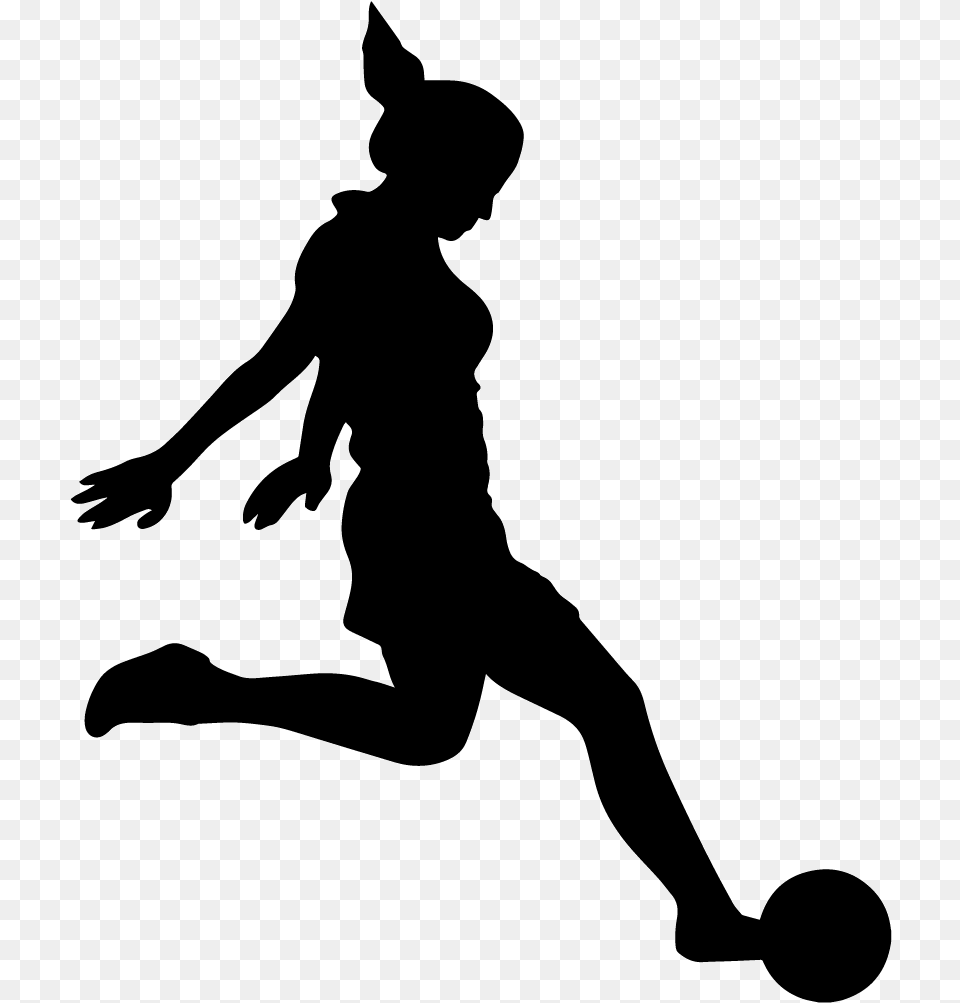 Girl Footballer Wall Art Sticker Decal Black Size Girl Soccer Player Clipart, Silhouette, Person, Ball, Handball Png