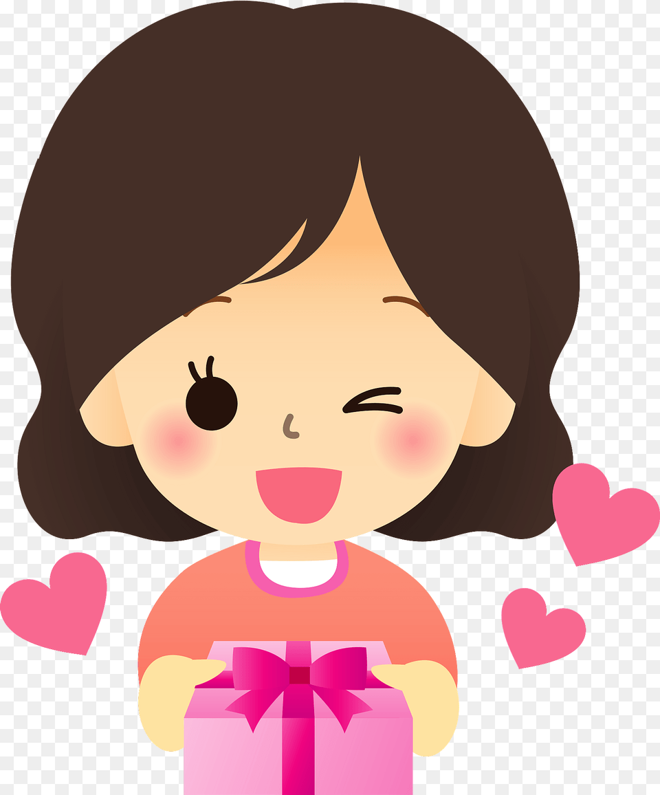 Girl Giving Valentine39s Day Gift Clipart, Baby, Person, Face, Head Png Image