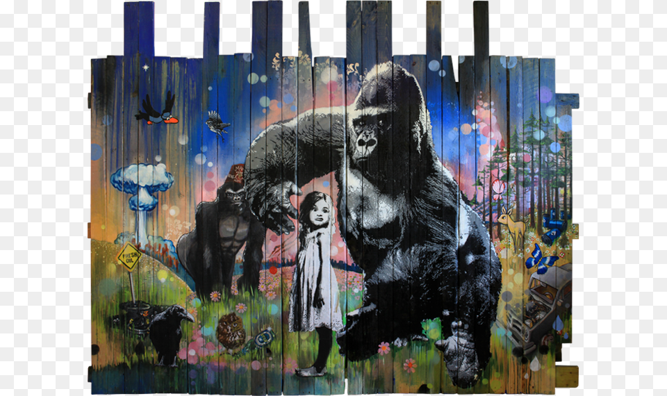 Girl Gorilla Reclaimed Wood Stencil Art Pipsqueak Was Pipsqueak Was Here, Animal, Mammal, Wildlife, Ape Png
