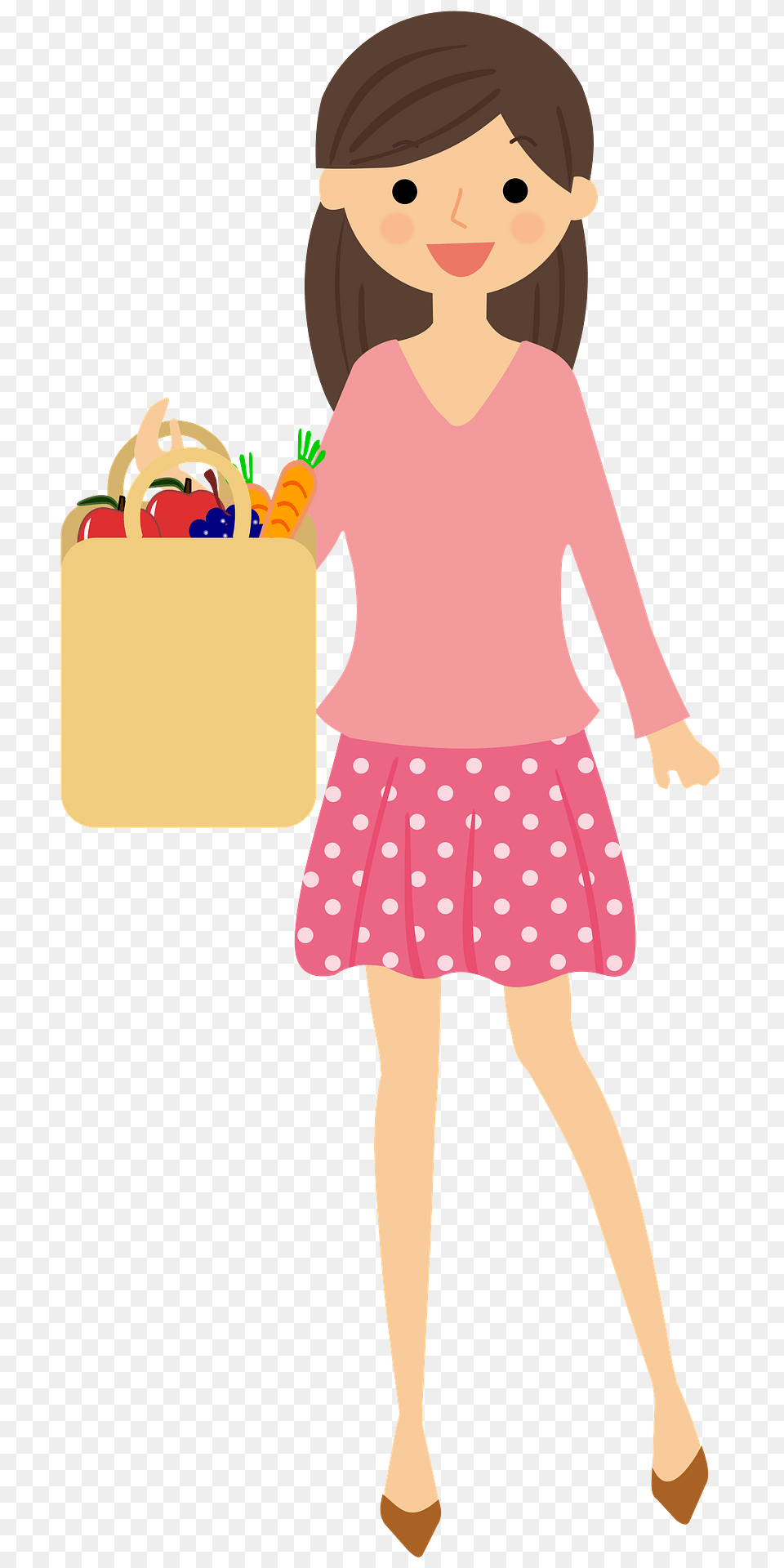 Girl Holding A Brown Bag Full Of Fruits And Vegetables Clipart, Female, Person, Child, Handbag Png
