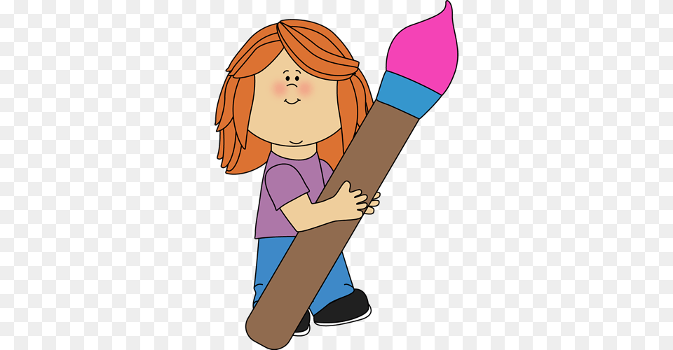 Girl Holding A Giant Paint Brush Clip Art Girl Reading Clip Art, Device, Tool, Baby, Person Free Png Download