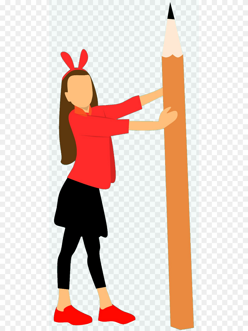 Girl Holding A Huge Pencil Clipart, Person, Clothing, Footwear, Shoe Free Png