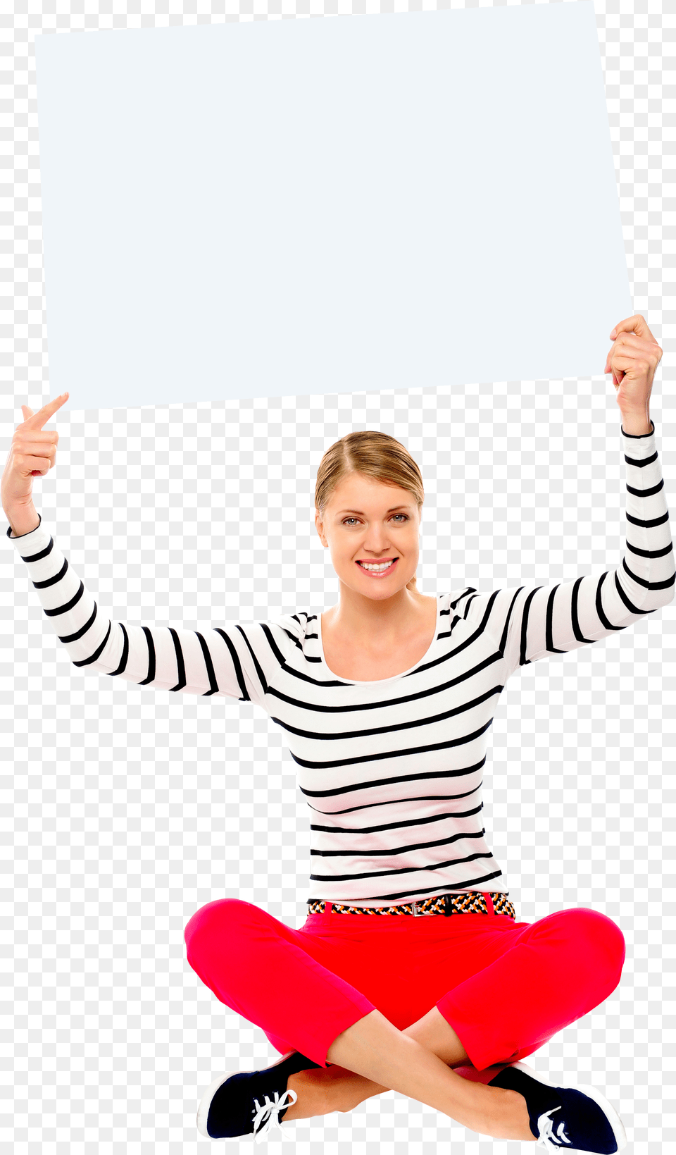 Girl Holding Banner Image Holding Girl In Hand, Long Sleeve, White Board, Clothing, Sleeve Free Png