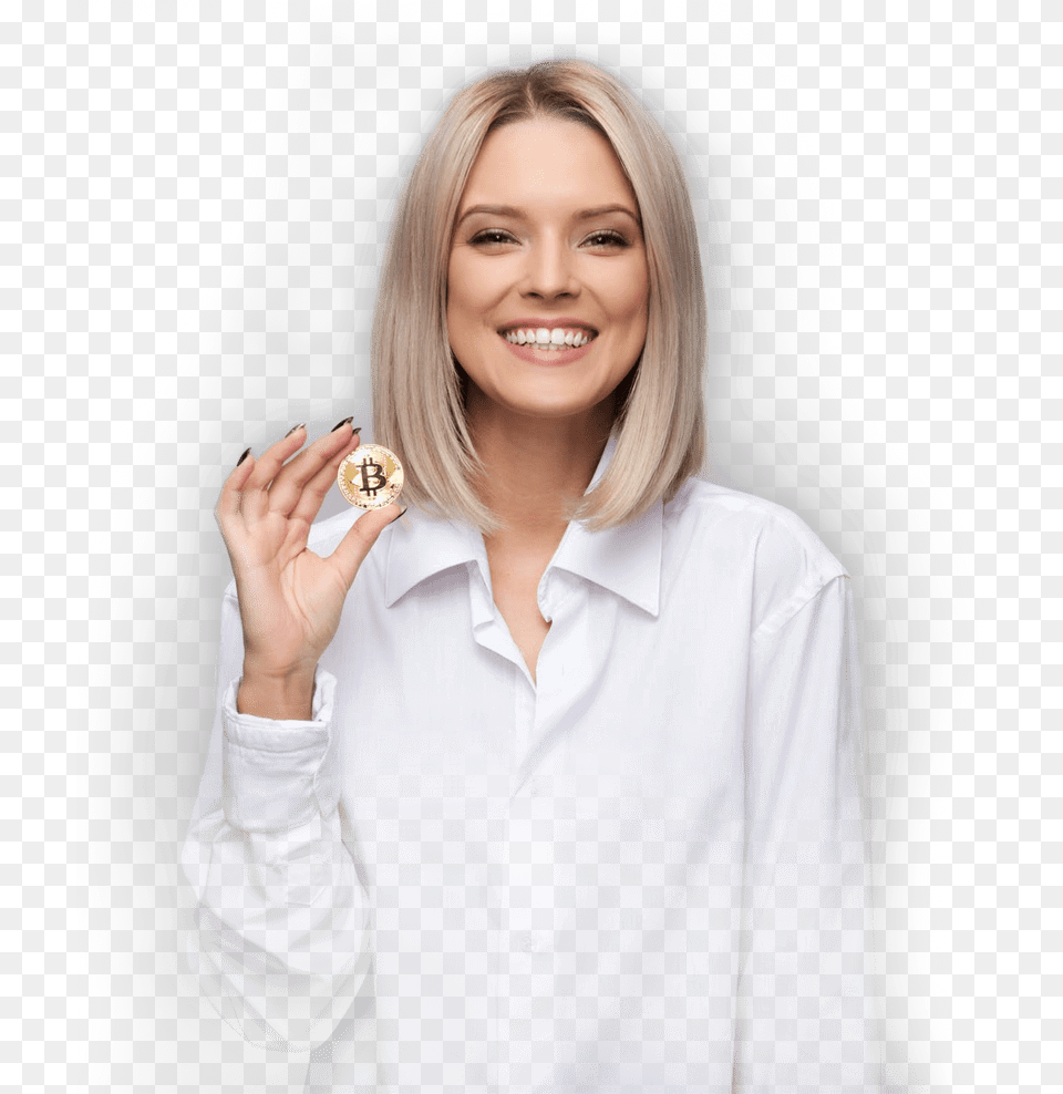 Girl Holding Bitcoin, Person, Long Sleeve, Head, Happy Free Png