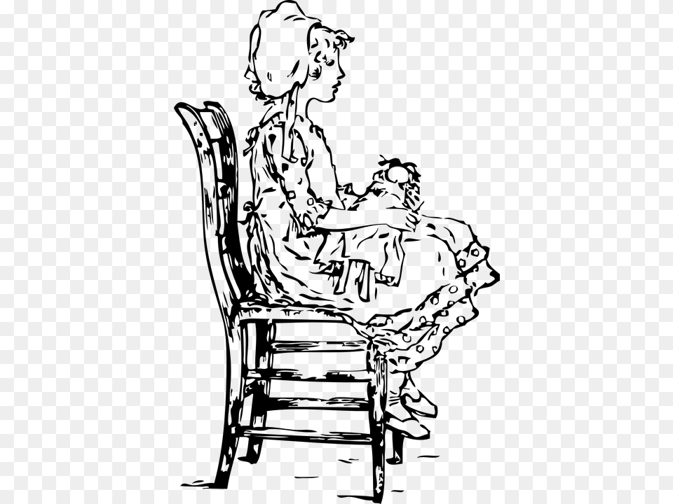 Girl Holding Child Baby Sitting Chair Girl And A Chair Clip Art, Gray Free Png Download