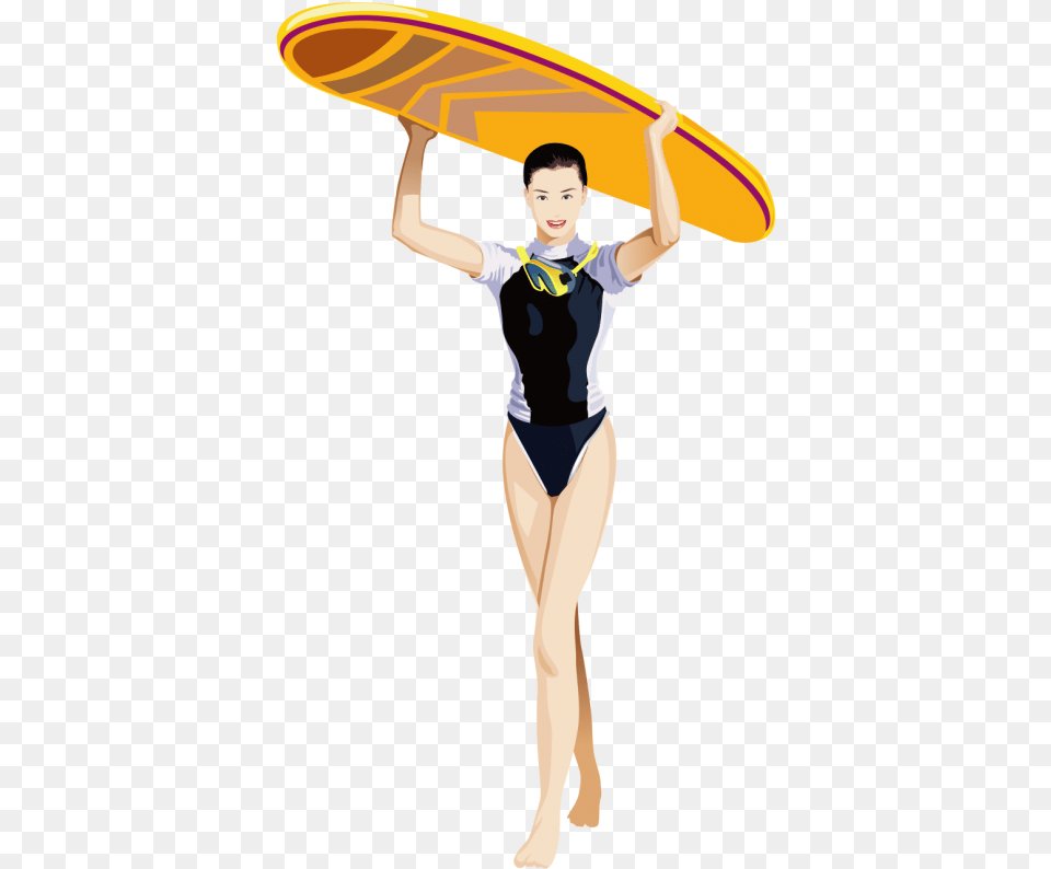 Girl Holding Surfboard Gymnast, Outdoors, Water, Sea, Nature Free Transparent Png