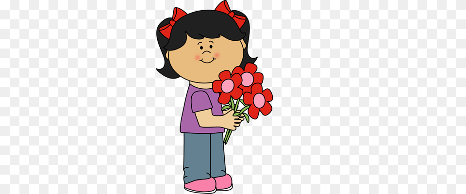 Girl Holding Valentines Day Flowers Clip Art Rock Art, Person, Head, Graphics, Smelling Free Png