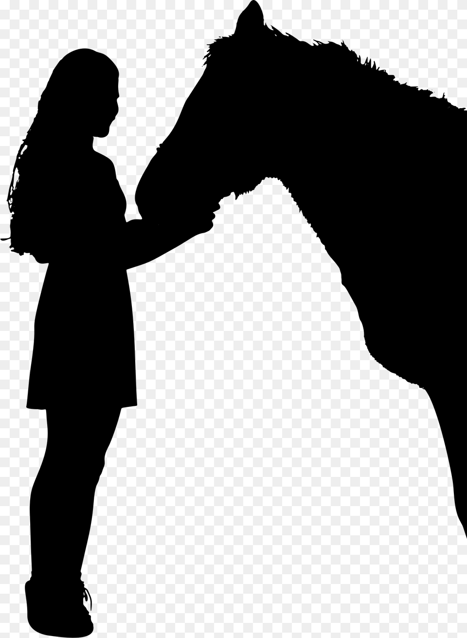 Girl Horse Silhouette Clipart, Gray Free Png