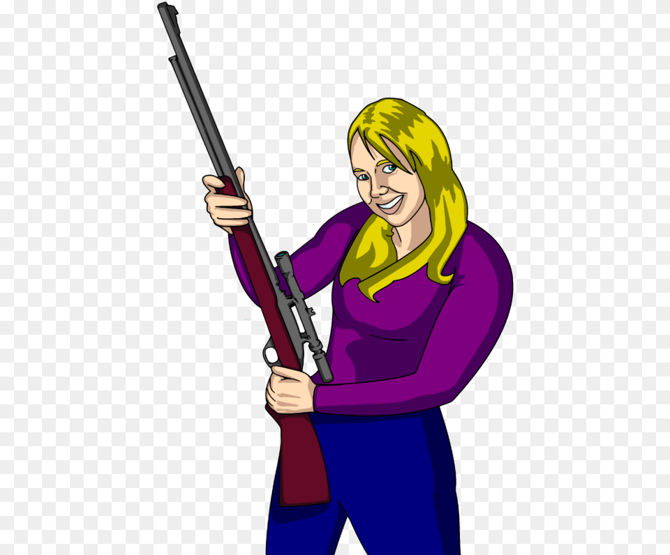 Girl Hunting Clipart Kid 2 Lady With A Rifle Cartoon, Adult, Weapon, Person, Gun Png