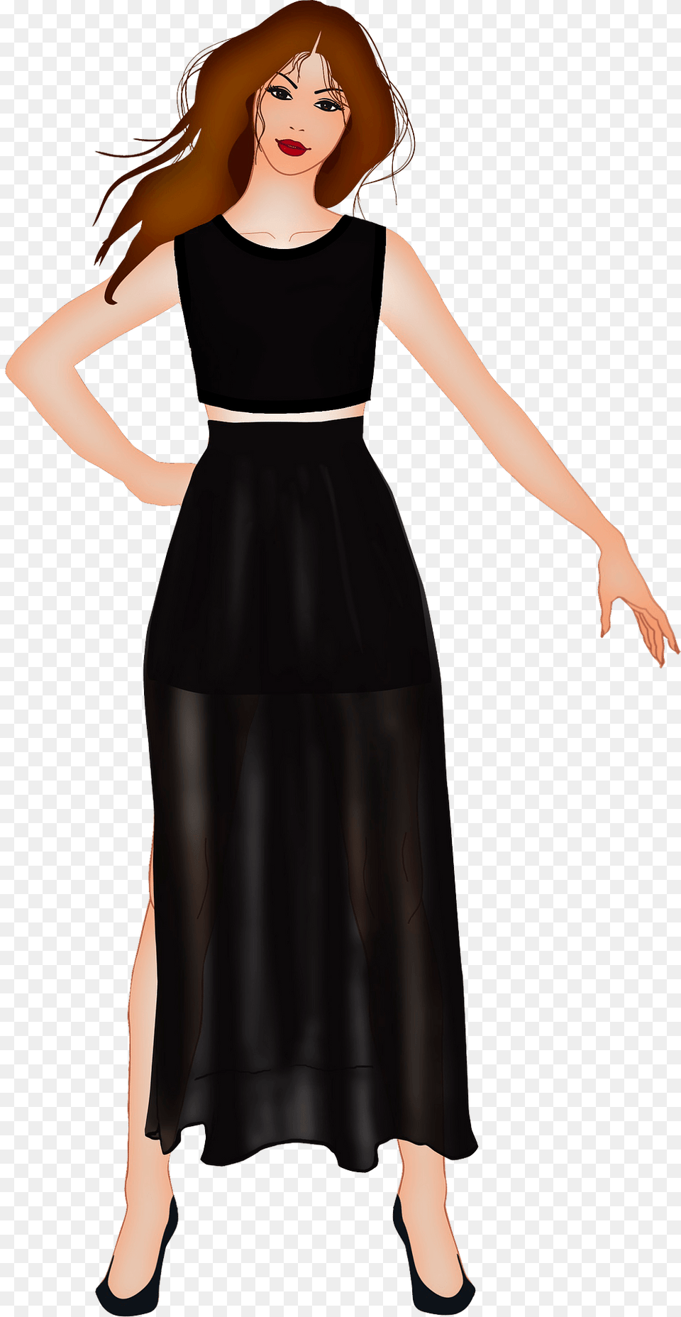 Girl In Black Dress Clipart, Adult, Person, Formal Wear, Woman Png