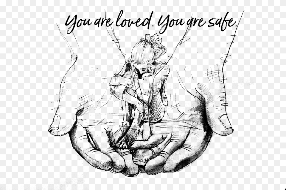 Girl In Hands Revised With Text Line Art Png Image