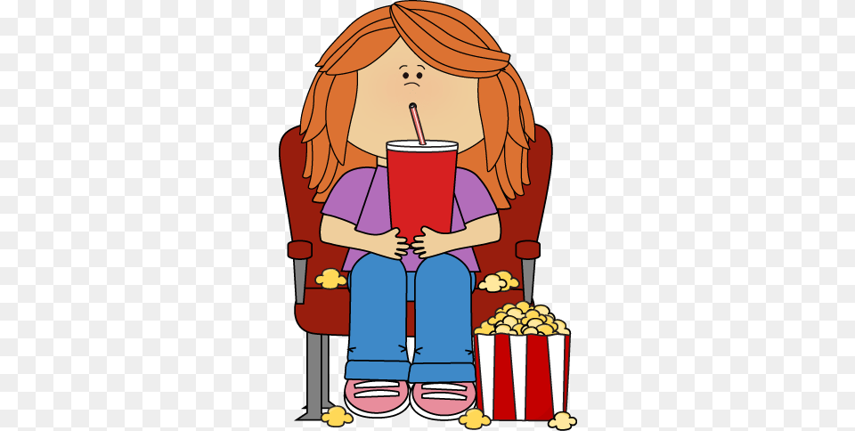 Girl In Movie Theater With Movie Snacks Clip Art Movies, Baby, Beverage, Juice, Person Free Png