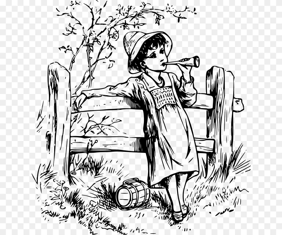 Girl In The Country Clip Art, Gray Png Image