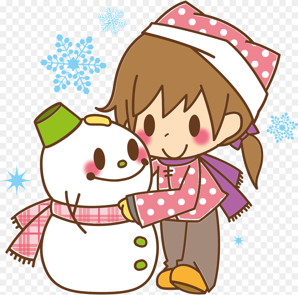 Girl Is Building A Snowman Clipart, Outdoors, Nature, Snow, Winter Free Png
