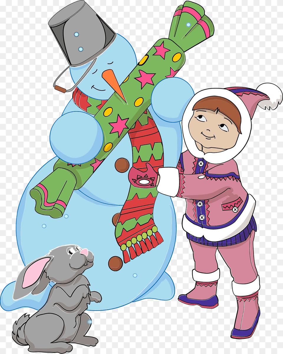 Girl Is Giving A Big Candy To A Snowman Clipart, Outdoors, Baby, Person, Nature Free Png Download