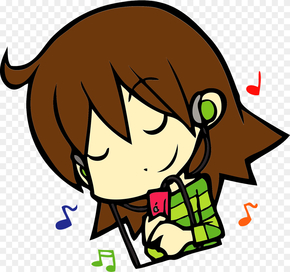 Girl Is Listening Music With Earbuds Clipart, Book, Comics, Publication, Animal Png