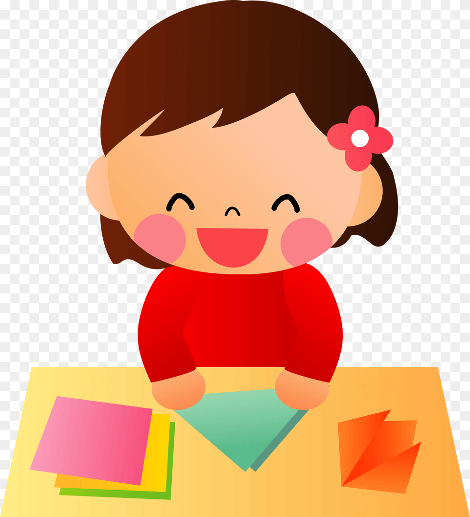 Girl Is Making Origami Clipart, Person, Reading, Baby Png Image
