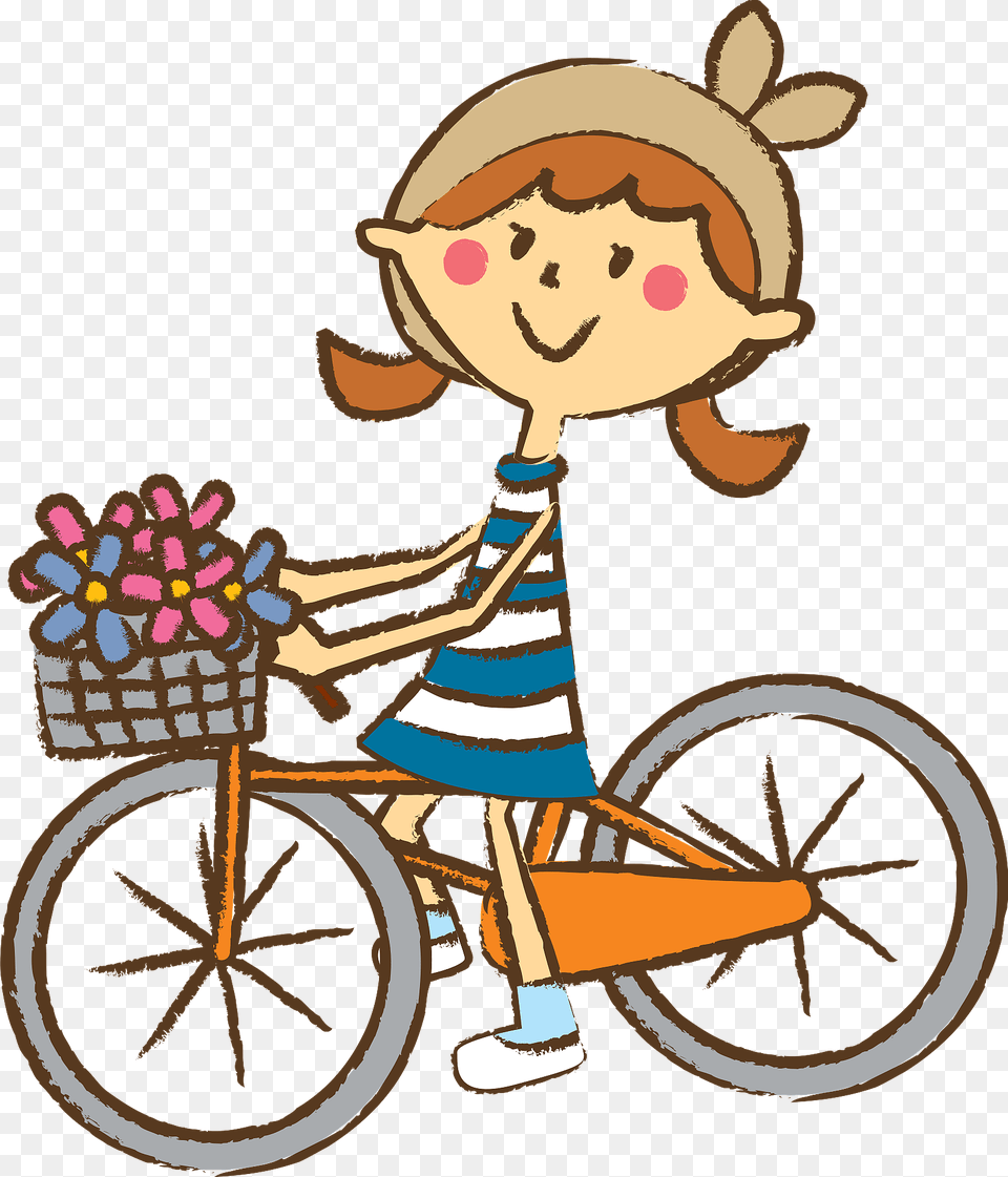 Girl Is Riding A Bicycle Clipart, Vehicle, Transportation, Wheel, Machine Png Image