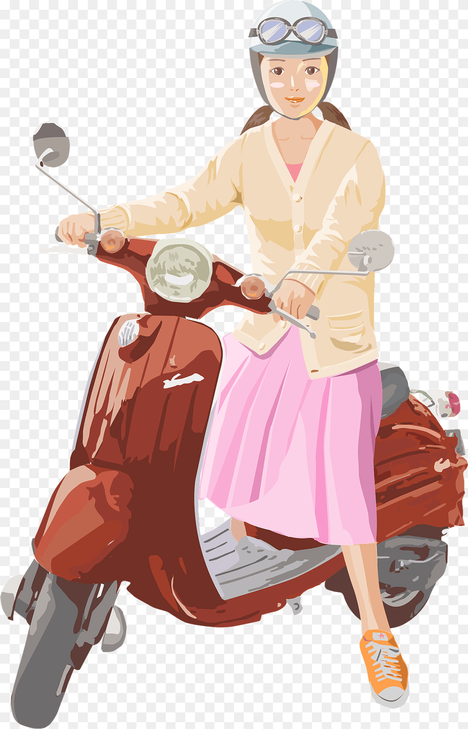Girl Is Riding A Motor Scooter Clipart, Motor Scooter, Vehicle, Transportation, Motorcycle Png Image