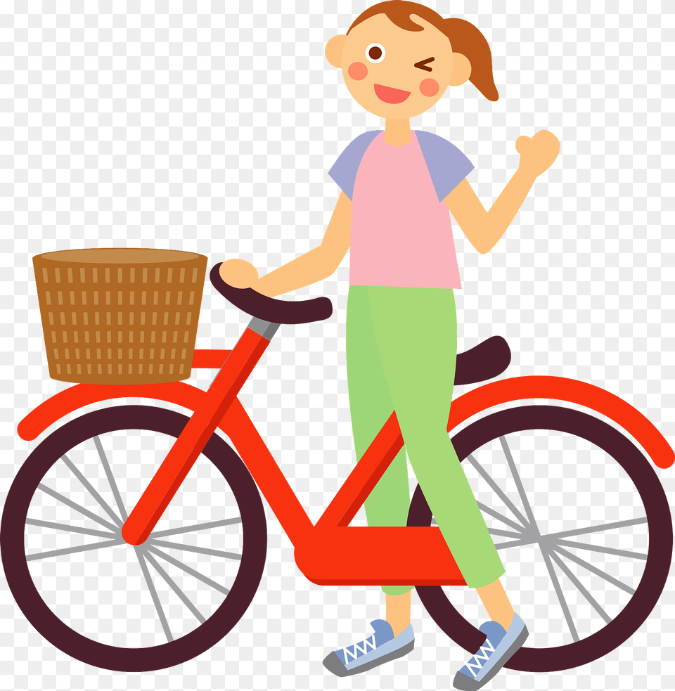 Girl Is Riding Her Bicycle Clipart, Machine, Person, Wheel, Basket Free Transparent Png
