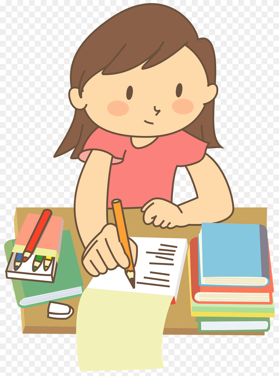Girl Is Studying Her Homework Clipart, Person, Reading, Baby, Face Png