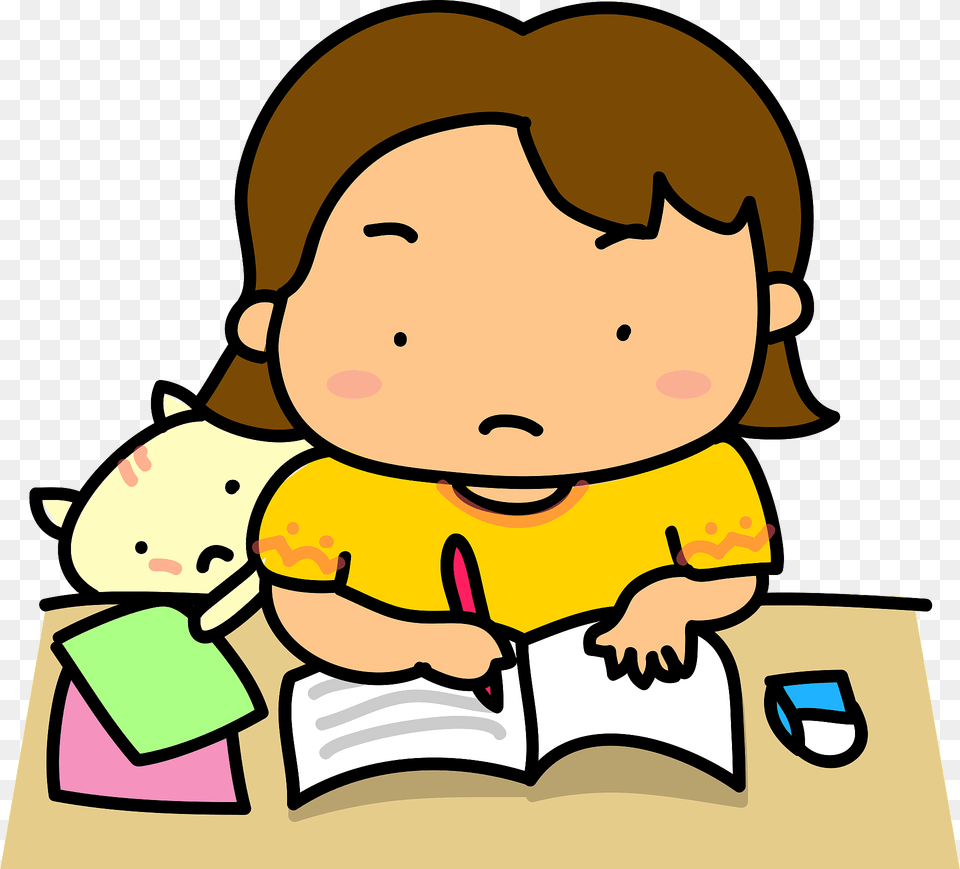 Girl Is Studying With Cat Clipart, Person, Reading, Face, Head Free Transparent Png