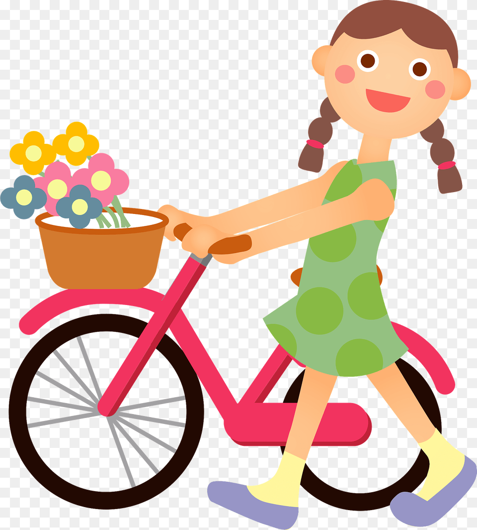 Girl Is Walking Her Bicycle Clipart, Machine, Wheel, Baby, Face Free Png Download