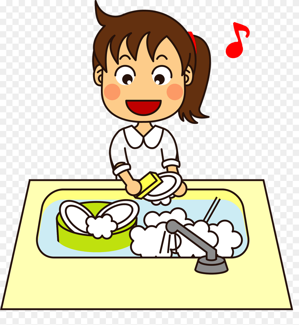 Girl Is Washing Dishes Clipart, Cartoon, Baby, Person, Face Free Png