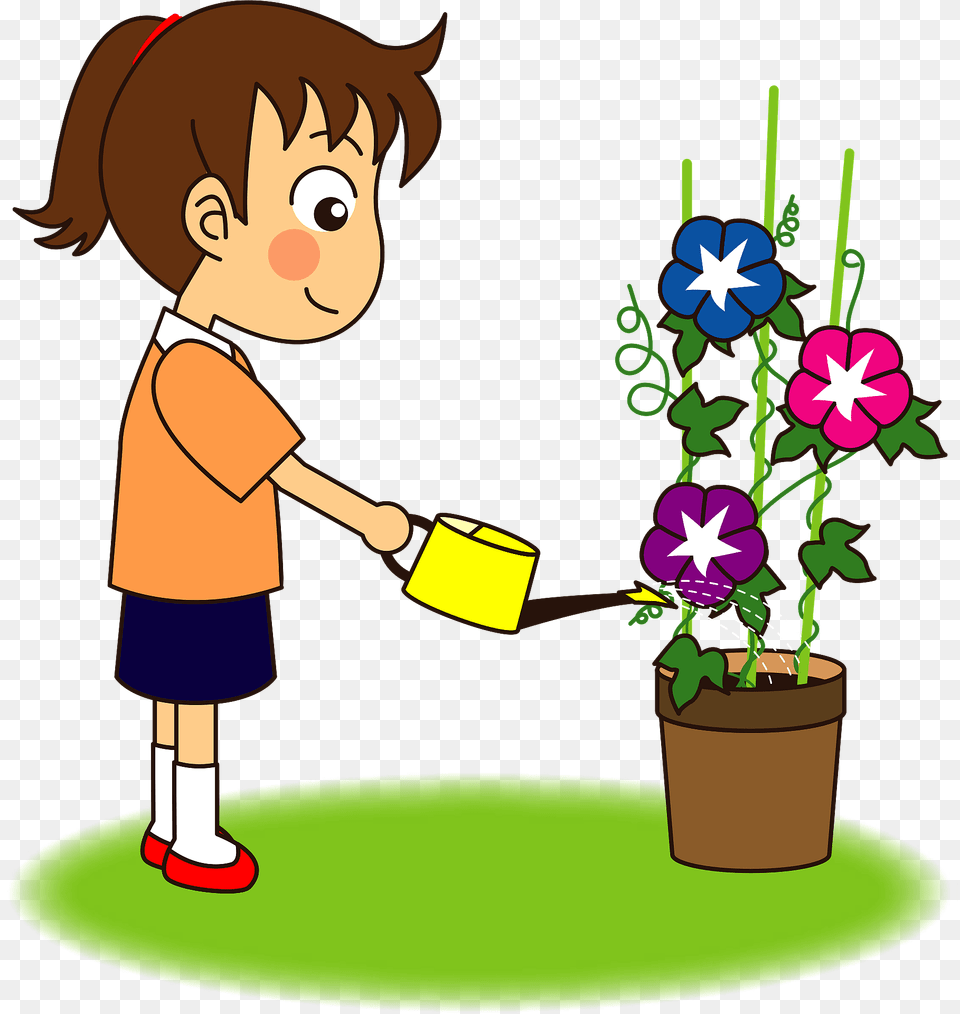 Girl Is Watering Morning Glory Clipart, Potted Plant, Plant, Outdoors, Nature Free Png Download