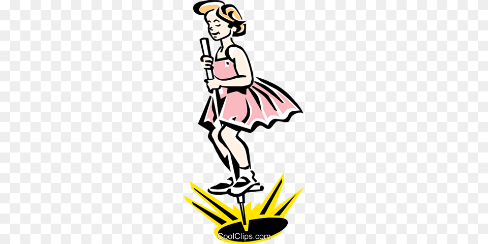 Girl Jumping On Pogo Stick Royalty Free Vector Clip Art, Baby, Person, Face, Head Png Image