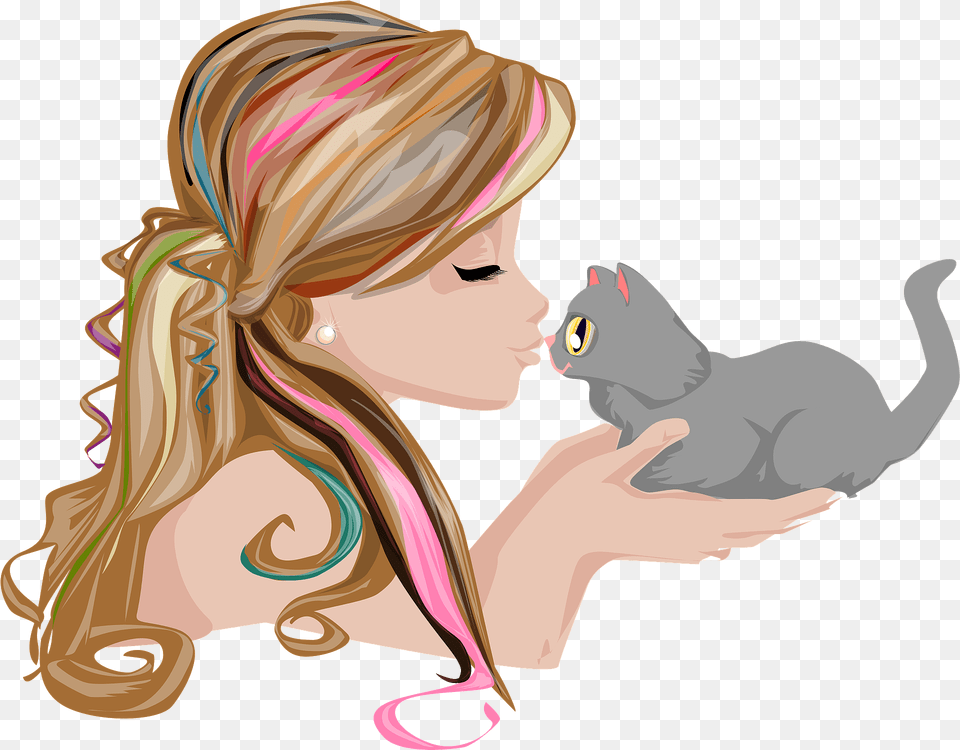 Girl Kissing Kitten Clipart, Adult, Photography, Person, Woman Png