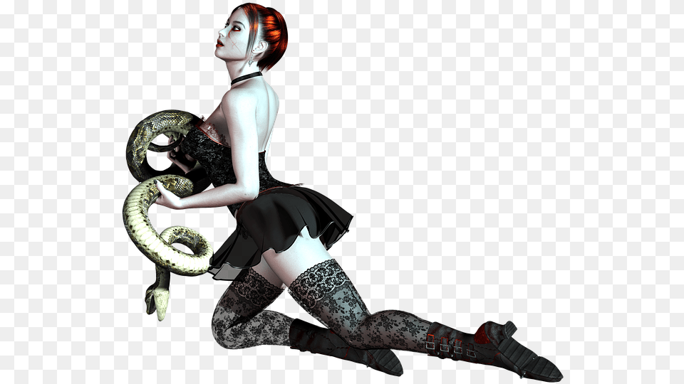 Girl Kneeling Snake Red Hair Dress Pose 3d Snakes Hair, Adult, Person, Woman, Female Free Transparent Png