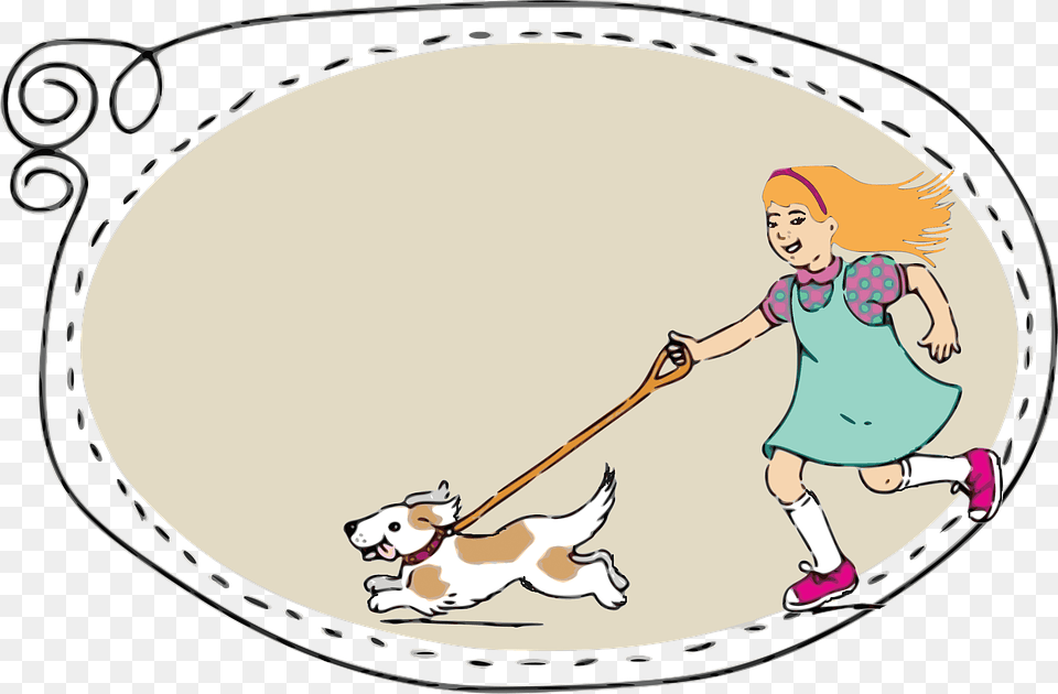 Girl Label Frame Child Childhood Dog Running Walking Dog Clip Art, Baby, Person, Photography, Face Free Png