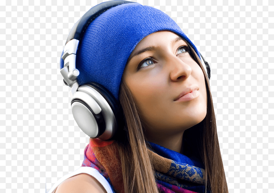 Girl Listening To Music Transparent, Cap, Clothing, Hat, Person Png Image