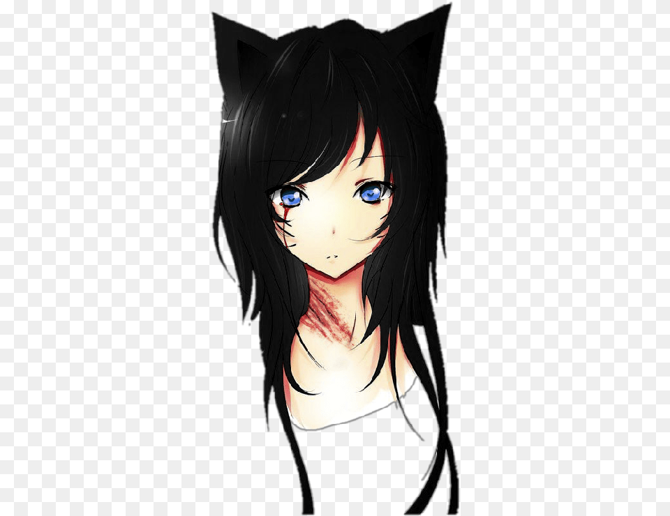 Girl Neko Cat Anime Sad Blood Bloody Black Anime Girl With Cat Ears, Book, Comics, Publication, Adult Free Png
